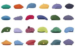 Baskenmütze Symbole einstellen Karikatur Vektor. Französisch Hut vektor