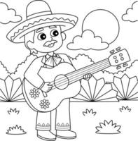cinco de mayo mexikansk pojke med gitarr färg vektor