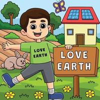 pojke innehav en kärlek jord tecken färgad tecknad serie vektor