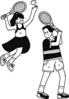 Paar spielen Tennis Illustration im Gekritzel Stil vektor