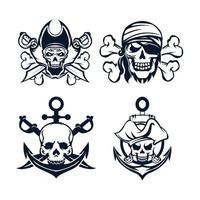 skalle pirater logotyp med retro stil svartvit design. vektor