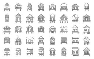 bungalow ikoner som kontur vektor. afrikansk stuga vektor