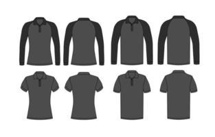 kvinnor svart polo skjorta med lång och kort ärm falsk upp mall vektor