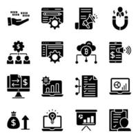 Business-Technologie solide Icons Pack vektor