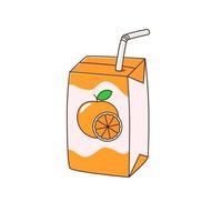 Orange Saft Box mit Stroh Vektor Illustration im süß Karikatur Stil