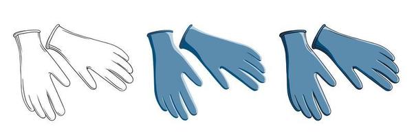 Vektor einstellen von medizinisch Handschuhe isoliert auf Weiß Hintergrund. Kontur Vektor Illustration und Farbe Bild von Handschuhe zu schützen Hände von extern Faktoren