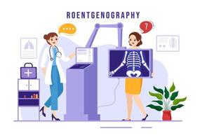 Röntgenographie Illustration mit Fluorographie Körper Untersuchung Verfahren, Röntgen Scannen oder Röntgen im Gesundheit Pflege eben Karikatur Hand gezeichnet Vorlagen vektor