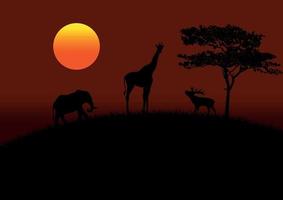 Tierwelt im das Hügel beim Sonnenuntergang, Vektor Illustration.