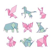 Origami-Tiere-Papier-Set isoliert auf weißem Hintergrund vektor