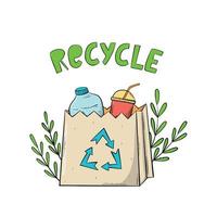 Null Abfall, Umgebung Schutz, ökologisch Nachhaltigkeit Poster, drucken, Karte, Zeichen, Aufkleber, Sublimation dekoriert mit Beschriftung Zitat und Öko Tasche zum Recycling. eps 10 vektor