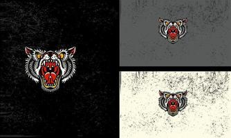 Kopf Tiger und Reißzähne Vektor Illustration Maskottchen Design