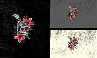 Kopf Schädel und rot Blumen Vektor Illustration Maskottchen Design