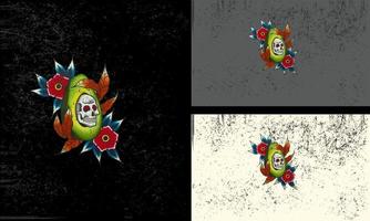 huvud skalle och röd blommor vektor illustration tatuering design