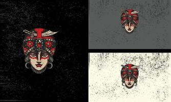 Gesicht Frauen Jahrgang Vektor Illustration Maskottchen Design