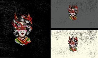 Gesicht Teufel Frauen Vektor Illustration Maskottchen Design