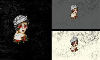 Gesicht Frauen und rot Blumen Vektor Illustration tätowieren Design