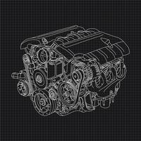 Bilmotorens handritnings illustration vektor