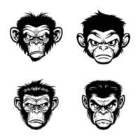 Affe Gesicht mit wütend und komisch Ausdruck. Affe Kopf Logo Vektor Satz, Affe Gesicht Logo isoliert. Affe Logo, Symbol Illustration. Tier Haustier Logo Vektor
