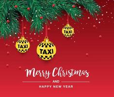 ein schön Weihnachten Baum im das Vektor. Illustration zum ein Taxi Poster. Neu Jahre und Weihnachten. Taxi, Wagen. Vektor Illustration