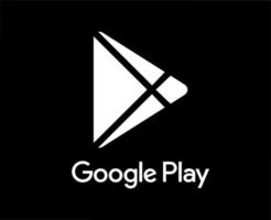 Google abspielen Symbol Marke Logo mit Name Weiß Design Software Telefon Handy, Mobiltelefon Vektor Illustration mit schwarz Hintergrund