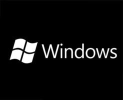 fönster varumärke symbol logotyp med namn vit design Microsoft programvara vektor illustration med svart bakgrund