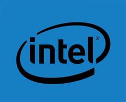 Intel Marke Logo Symbol schwarz Design Software Computer Vektor Illustration mit Blau Hintergrund