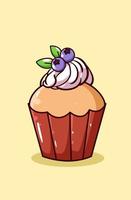 süßer Cupcake mit Blaubeerkarikaturillustration vektor