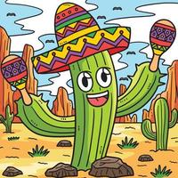 cinco de mayo kaktus med sombrero färgad tecknad serie vektor