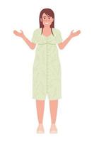 leende kvinna med gravid mage i vår klänning semi platt Färg vektor karaktär. redigerbar full kropp person på vit. enkel tecknad serie stil fläck illustration för webb grafisk design och animering