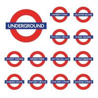 London unter Tage isoliert. einstellen von Metro Tube U-Bahn. Symbol Vereinigtes Königreich. vektor
