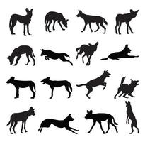 wild Hund Silhouette Vektor Illustration Satz.