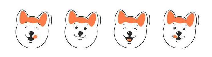 glücklich Hund Gesicht mit Zunge hängend aus, mit öffnen und geschlossen Mund. verschiedene Hund Gesicht. Vektor Illustration isoliert auf Weiß Hintergrund.