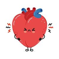 süß wütend Herz Organ Charakter. Vektor Hand gezeichnet Karikatur kawaii Charakter Illustration Symbol. isoliert auf Weiß Hintergrund. traurig Herz Organ Charakter Konzept