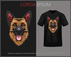 T-Shirt Design mit ein Deutsche Schäfer Hund Kopf Komplett mit Attrappe, Lehrmodell, Simulation. vektor