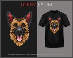 t-shirt design terar en tysk herde hund huvud komplett med mockup. vektor