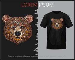 färgrik grizzly Björn huvud mandala konst isolerat på svart t-shirt. vektor