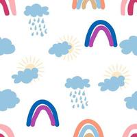 Regenbogen, Wolke, Sonne nahtlos Muster zum Neugeborene. süß und zart Design zum das jüngste Kinder vektor