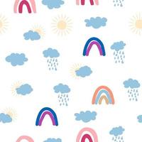 regnbåge, moln, Sol sömlös mönster för nyfödda. söt och delikat design för de yngst barn vektor