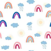 Regenbogen, Wolke, Sonne nahtlos Muster zum Neugeborene. süß und zart Design zum das jüngste Kinder vektor