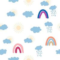 Regenbogen, Wolke, Sonne nahtlos Muster zum Neugeborene. süß und zart Design zum das jüngste Kinder vektor