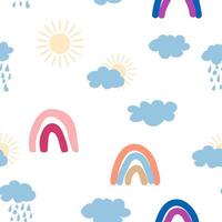 Regenbogen, Wolke, Sonne nahtlos Muster zum Neugeborene. süß und zart Design zum das jüngste Kinder vektor