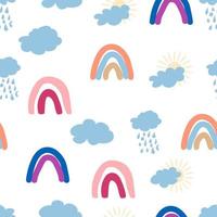 Regenbogen, Wolke, Sonne nahtlos Muster zum Neugeborene. süß und zart Design zum das jüngste Kinder vektor