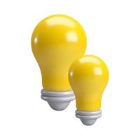3D tecknad stil minimal gul glödlampa ikon. idé, lösning, affärer, strategikoncept. vektor