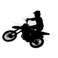 Silhouette von ein Moto-Cross Fahrer tun Tricks im das Luft. Vektor Silhouette Illustration