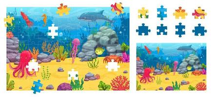 Puzzle Puzzle Spiel Stücke, unter Wasser Landschaft vektor