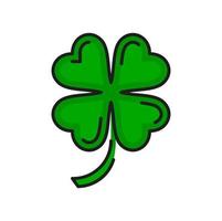 vier Blatt Kleeblatt, st. Patricks Tag Farbe Linie Symbol vektor