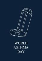 värld astma dag omslag mall. vektor illustration av inhalatorer på mörk bakgrund. bronkial astma medvetenhet tecken.