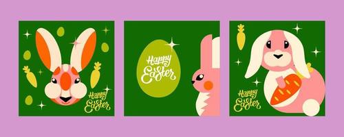 3 Vorlagen mit Hasen zum Ostern. das minimalistisch Design ist gemacht mit ein modern Stil und ein interessant Kombination von Farben. diese Kaninchen Abbildungen werden Sein ein großartig Zusatz zu Ihre Projekt vektor