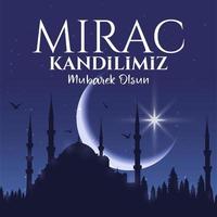 mirac kandilimiz Mubarek olsun. översättning islamic helig natt. vektor illustration