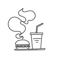 Hand gezeichnet Gekritzel Hand halten Hamburger und Limonade Illustration vektor